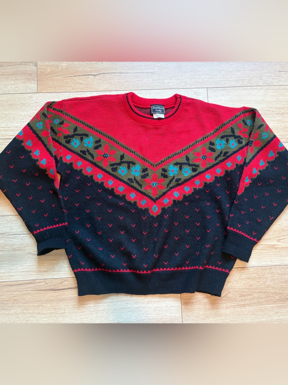 Southern Lady Red & Navy Nordic Crewneck Sweater